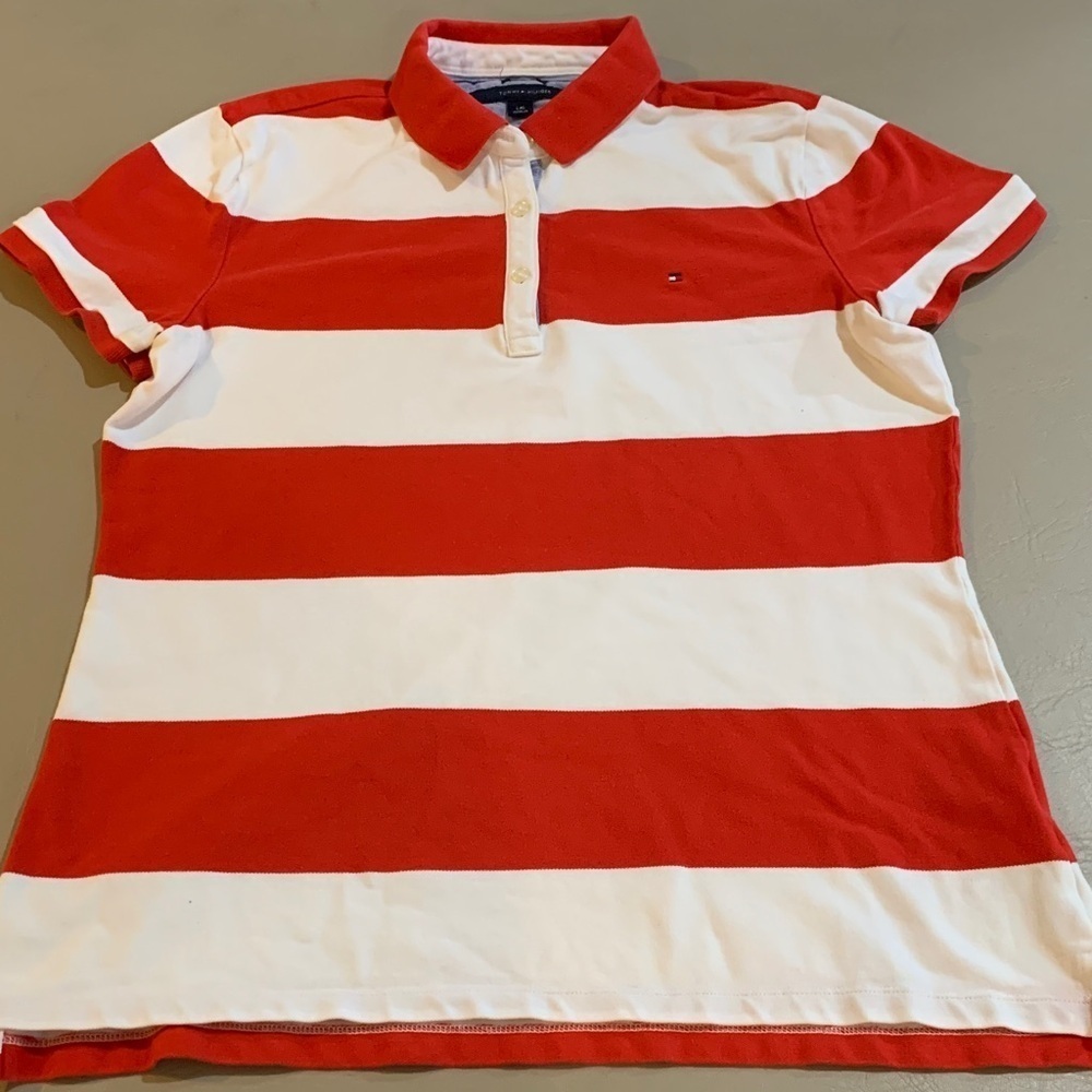 Tommy Hilfiger Red and White Classic Fit Polo